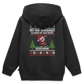 Mit mir verwandt zu sein ist das beste Geschenk - Kinder Premium Organic Zip Hoodie - Schwarz - Hinten - AI Model Kid Male (0cm)