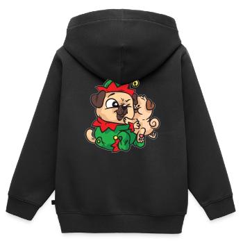 Onze carlins câlinent la robe de Noël - Sweat Premium à capuche zippé enfant bio - noir - Dos - AI Model Kid Male (0cm)