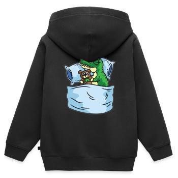 Schlafendes T-Rex Stofftier Sleepshirt - Kinder Premium Organic Zip Hoodie - Schwarz - Hinten - AI Model Kid Male (0cm)