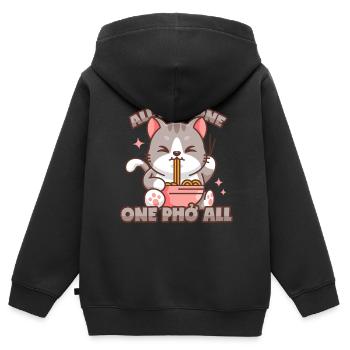 Phở Chat Vietnamien Pho Soupe Pun - Sweat Premium à capuche zippé enfant bio - noir - Dos - AI Model Kid Male (0cm)
