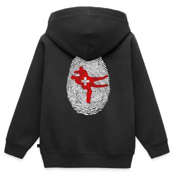 Schwingen Schweiz - Kinder Premium Organic Zip Hoodie - Schwarz - Hinten - AI Model Kid Male (0cm)