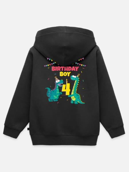 Cumpleaños Niño 4 Dinosaurio T-rex Dino Lover - Sudadera Premium con capucha y cremallera infantil orgánica - negro