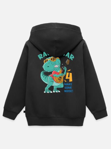 Niño de cumpleaños de 4 años, dinosaurio - Sudadera Premium con capucha y cremallera infantil orgánica - negro
