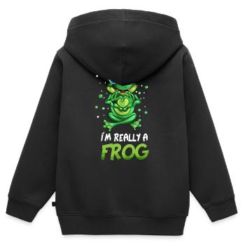 Frosch I'm really a Frog Kröten Herz Froschzucht - Kinder Premium Organic Zip Hoodie - Schwarz - Hinten - AI Model Kid Male (0cm)