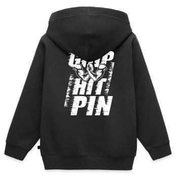 Armdrücken - Kinder Premium Organic Zip Hoodie - Schwarz - Hinten - AI Model Kid Male (0cm)