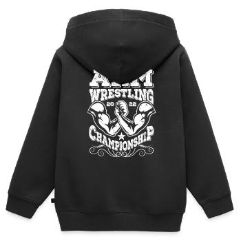 Armdrücken - Kinder Premium Organic Zip Hoodie - Schwarz - Hinten - AI Model Kid Male (0cm)
