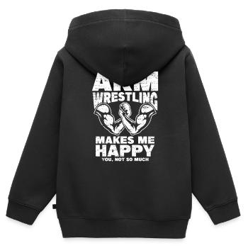 Armdrücken - Kinder Premium Organic Zip Hoodie - Schwarz - Hinten - AI Model Kid Male (0cm)