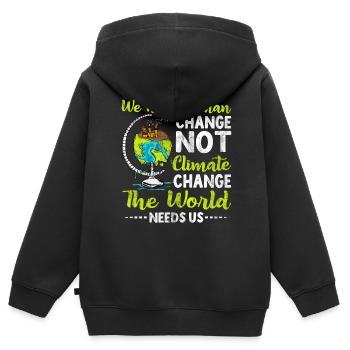 Nous avons besoin d’un changement humain, pas d’un changement humain - Sweat Premium à capuche zippé enfant bio - noir - Dos - AI Model Kid Male (0cm)