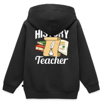 Professeur d’histoire Professeur d’histoire Professeur d’histoire - Sweat Premium à capuche zippé enfant bio - noir - Dos - AI Model Kid Male (0cm)