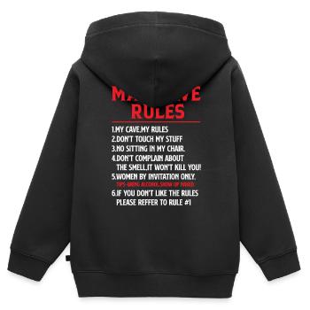 Règles de man cave - Mancave Joke - Sweat Premium à capuche zippé enfant bio - noir - Dos - AI Model Kid Male (0cm)