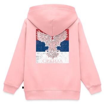 Serbie - Srbija - Sweat Premium à capuche zippé enfant bio - rose - Dos - AI Model Kid Female (0cm)