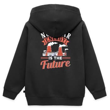 L’énergie nucléaire est l’avenir L’énergie nucléaire L’énergie nucléaire - Sweat Premium à capuche zippé enfant bio - noir - Dos - AI Model Kid Male (0cm)