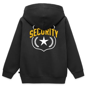 Videur de sécurité Garde de sécurité - Sweat Premium à capuche zippé enfant bio - noir - Dos - AI Model Kid Male (0cm)