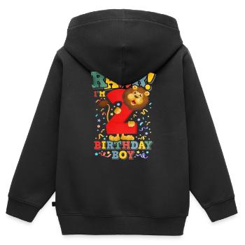 Lion Boy Anniversaire 2 - Sweat Premium à capuche zippé enfant bio - noir - Dos - AI Model Kid Male (0cm)