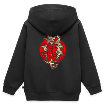 Dragon avec des caractères chinois - Sweat Premium à capuche zippé enfant bio - noir - Dos - AI Model Kid Male (0cm)