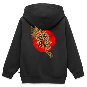 Dragon chinois - Sweat Premium à capuche zippé enfant bio - noir - Dos - AI Model Kid Male (0cm)