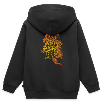 Dragon avec des caractères chinois - Sweat Premium à capuche zippé enfant bio - noir - Dos - AI Model Kid Male (0cm)