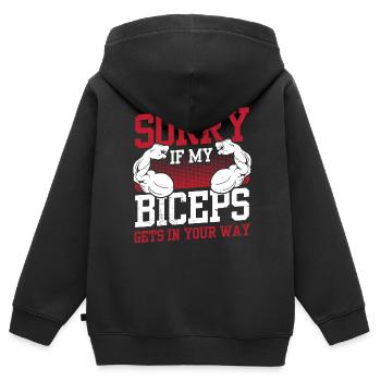 Tut Mir Leid Wenn Mein Bizeps Ihnen Im Weg Ist - Kinder Premium Organic Zip Hoodie - Schwarz - Hinten - AI Model Kid Male (0cm)