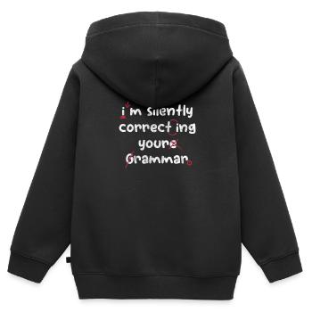Professeur de grammaire - Sweat Premium à capuche zippé enfant bio - noir - Dos - AI Model Kid Male (0cm)