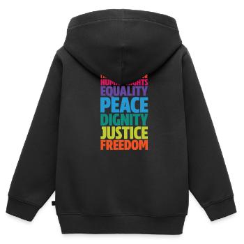 Droits de l’homme - Sweat Premium à capuche zippé enfant bio - noir - Dos - AI Model Kid Male (0cm)