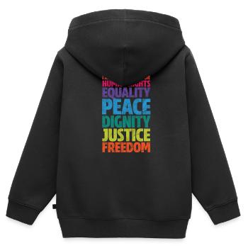 Droits de l’homme Anti-Racisme Tolérance Cadeau - Sweat Premium à capuche zippé enfant bio - noir - Dos - AI Model Kid Male (0cm)