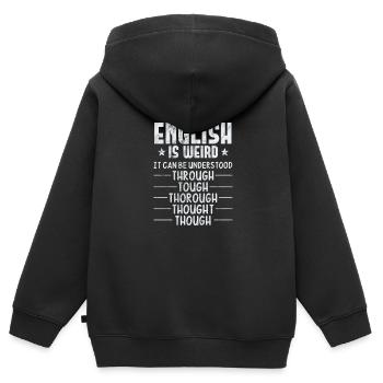 Professeur de grammaire Anglais - Sweat Premium à capuche zippé enfant bio - noir - Dos - AI Model Kid Male (0cm)