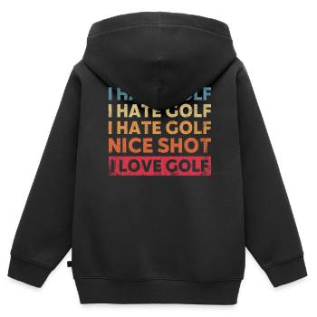 Ich Hasse Golf Schöne Aufnahme Ich Liebe Golf - Kinder Premium Organic Zip Hoodie - Schwarz - Hinten - AI Model Kid Male (0cm)