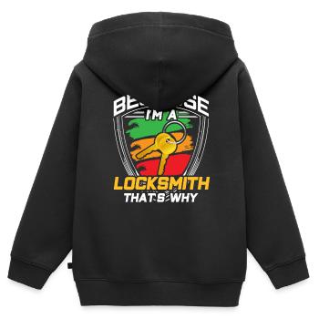 Parce que je suis serrurier Serrurier Serrure - Sweat Premium à capuche zippé enfant bio - noir - Dos - AI Model Kid Male (0cm)