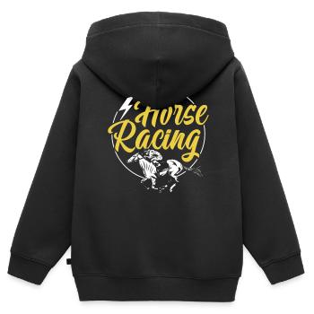 Courses de chevaux Jockey Hippodrome - Sweat Premium à capuche zippé enfant bio - noir - Dos - AI Model Kid Male (0cm)