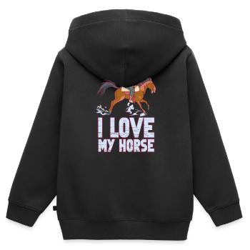 J’adore mon équitation équitation équitation équitation - Sweat Premium à capuche zippé enfant bio - noir - Dos - AI Model Kid Male (0cm)