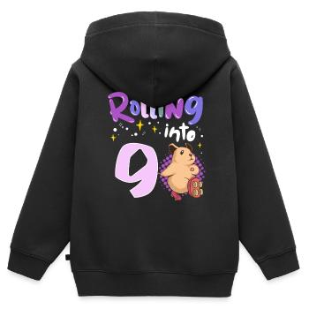 9. Geburtstag Hamster Rolling into 9 Jahre - Kinder Premium Organic Zip Hoodie - Schwarz - Hinten - AI Model Kid Male (0cm)