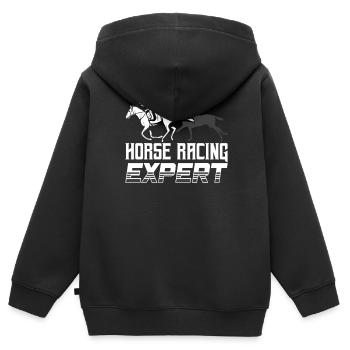 Expert pour les chevaux de course de chevaux Hippodrome Chevaux - Sweat Premium à capuche zippé enfant bio - noir - Dos - AI Model Kid Male (0cm)