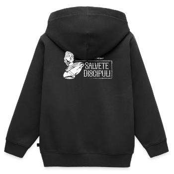 Dicton latin - Salvete Discipuli - Sweat Premium à capuche zippé enfant bio - noir - Dos - AI Model Kid Male (0cm)