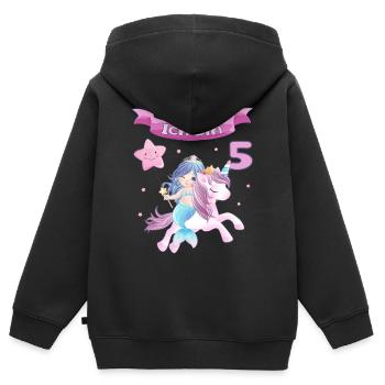 5. Geburtstag - Meerjungfrau mit Einhorn Mädchen 5 - Kinder Premium Organic Zip Hoodie - Schwarz - Hinten - AI Model Kid Male (0cm)