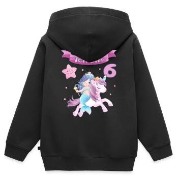 6. Geburtstag - Meerjungfrau mit Einhorn Mädchen 6 - Kinder Premium Organic Zip Hoodie - Schwarz - Hinten - AI Model Kid Male (0cm)