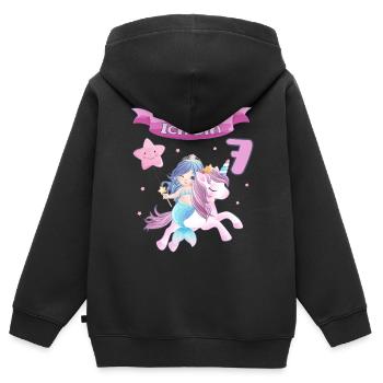 7. Geburtstag - Meerjungfrau mit Einhorn Mädchen 7 - Kinder Premium Organic Zip Hoodie - Schwarz - Hinten - AI Model Kid Male (0cm)