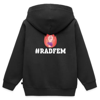 #RADFEM - Radikaler Feminismus Feministische - Kinder Premium Organic Zip Hoodie - Schwarz - Hinten - AI Model Kid Male (0cm)
