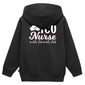 Infirmière en soins intensifs Soins intensifs - Sweat Premium à capuche zippé enfant bio - noir - Dos - AI Model Kid Male (0cm)