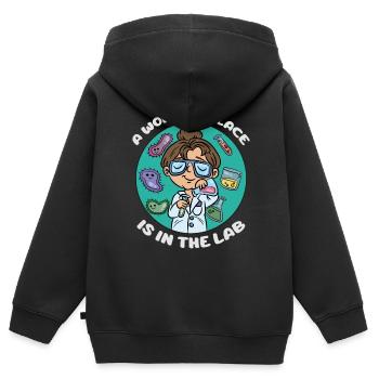 Der Platz einer Frau ist im Labor - Kinder Premium Organic Zip Hoodie - Schwarz - Hinten - AI Model Kid Male (0cm)