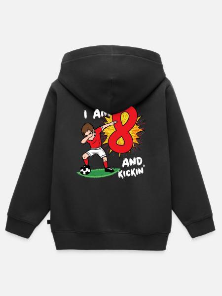 Ik ben 8 en kickin 'Football 8e verjaardag voetbal - Kinder Premium zip hoodie biologisch - zwart