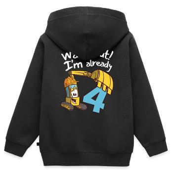 4ème anniversaire Anniversaire des enfants Bagger Party - Sweat Premium à capuche zippé enfant bio - noir - Dos - AI Model Kid Male (0cm)