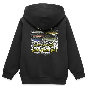 Wo Sind Die Ganzen Fische Hin? Fischen Fischer - Kinder Premium Organic Zip Hoodie - Schwarz - Hinten - AI Model Kid Male (0cm)