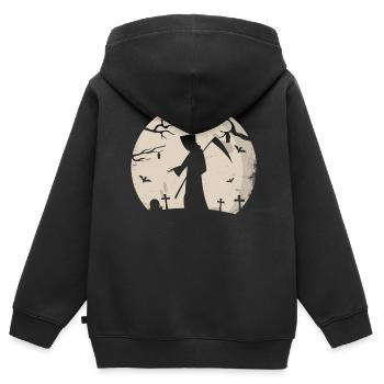 Sensenmann Bei Vollmond Auf Dem Friedhof, Okkult - Kinder Premium Organic Zip Hoodie - Schwarz - Hinten - AI Model Kid Male (0cm)