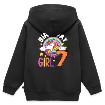 Anniversaire Fille Licorne 7ème anniversaire pour les filles - Sweat Premium à capuche zippé enfant bio - noir - Dos - AI Model Kid Male (0cm)