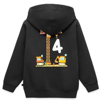 Garçons 4e anniversaire Grue Excavatrice Chantier de construction - Sweat Premium à capuche zippé enfant bio - noir - Dos - AI Model Kid Male (0cm)