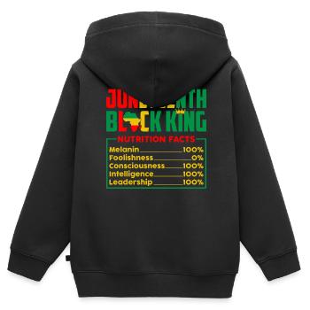 Juneteenth Black King Mélanine 100% Afrocentrique - Sweat Premium à capuche zippé enfant bio - noir - Dos - AI Model Kid Male (0cm)