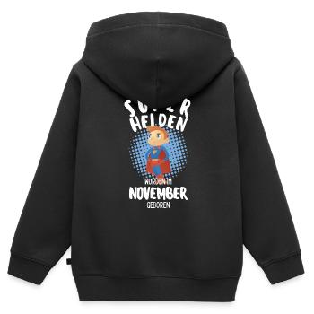 Echte Superhelden wurden im November geboren Junge - Kinder Premium Organic Zip Hoodie - Schwarz - Hinten - AI Model Kid Male (0cm)