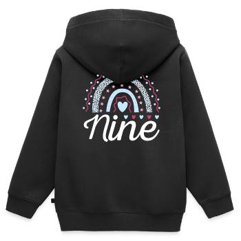 Neun Leoparden-regenbogen-design Für 9. - Kinder Premium Organic Zip Hoodie - Schwarz - Hinten - AI Model Kid Male (0cm)