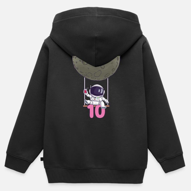 10e anniversaire Astronaute 10 ans Galaxie spatiale - Sweat Premium à capuche zippé enfant bio - noir