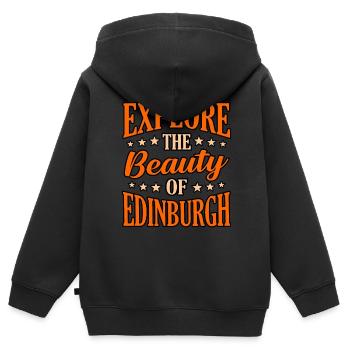 Entdecken Sie Edinburgh Gift - Kinder Premium Organic Zip Hoodie - Schwarz - Hinten - AI Model Kid Male (0cm)